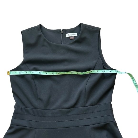 Calvin Klein sleeveless black crepe knit fit flare dress mesh panels size 10 - Picture 10 of 11